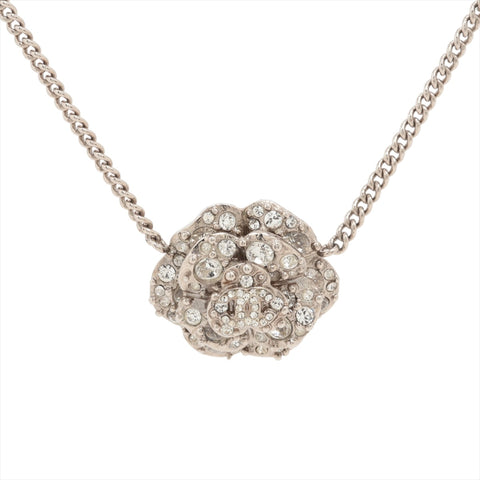 CHANEL B12C 2012 Camellia Rhinestone Necklace Silver WS16347