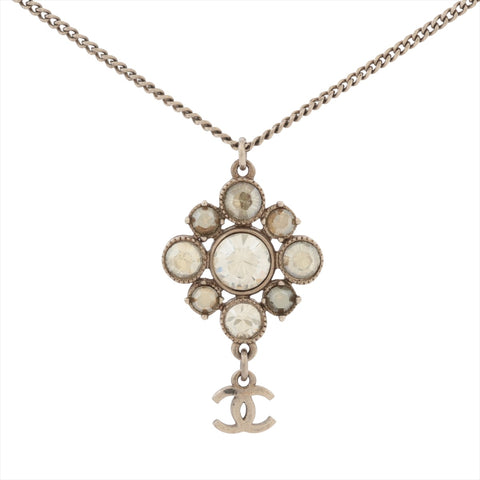 CHANEL 10V 2010 Rhinestone COCO Mark Necklace Silver WS16352