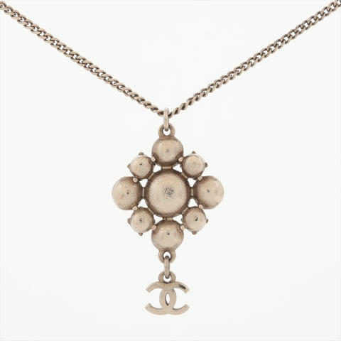 CHANEL 10V 2010 Rhinestone COCO Mark Necklace Silver WS16352