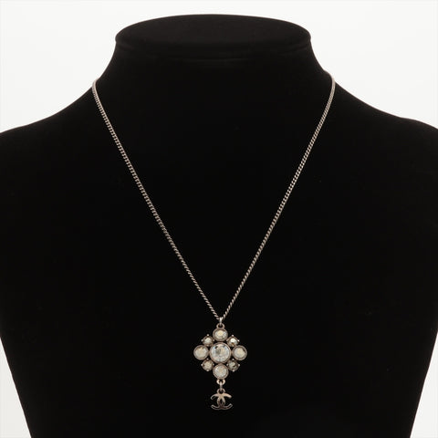 CHANEL 10V 2010 Rhinestone COCO Mark Necklace Silver WS16352