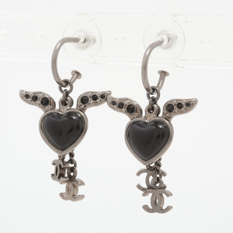 CHANEL 09C 2009 Black Heart Wings COCO Mark Pierce Black x silver WS16355