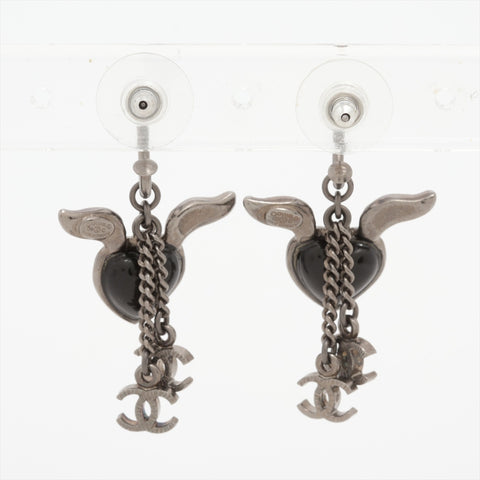 CHANEL 09C 2009 Black Heart Wings COCO Mark Pierce Black x silver WS16355