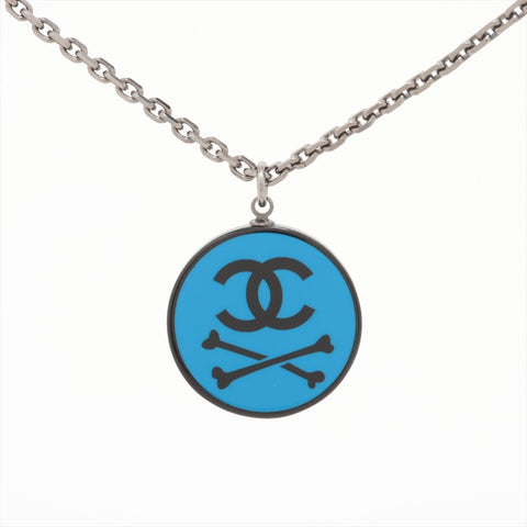 CHANEL 03P 2003 COCO Mark Blue Crossbone Necklace Silverx blue WS16357