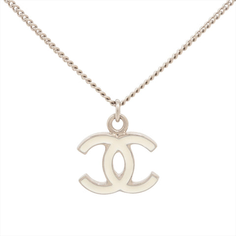 CHANEL 07V 2007 COCO Mark White Necklace Silver WS16358