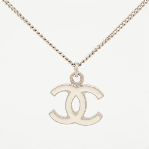CHANEL 07V 2007 COCO Mark White Necklace Silver WS16358