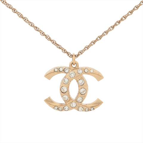 CHANEL A17K 2017 COCO Mark Rhinestone Necklace gold WS16360