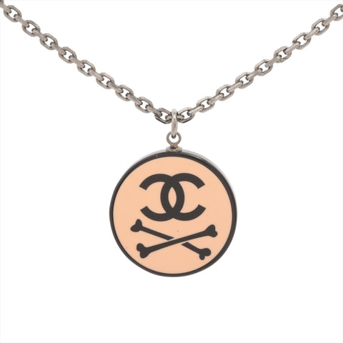 CHANEL 03P 2003 COCO Mark Pink Crossbone Necklace Silver WS16362