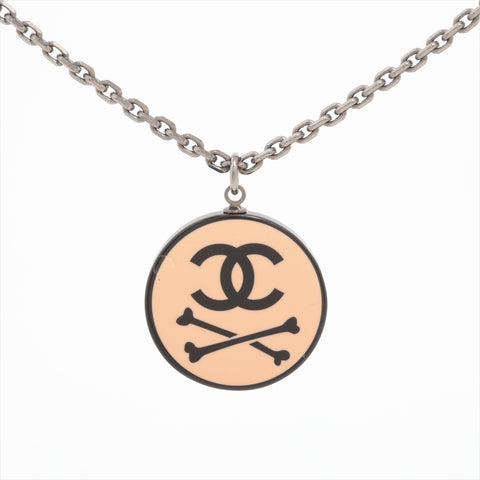 CHANEL 03P 2003 COCO Mark Pink Crossbone Necklace Silver WS16362