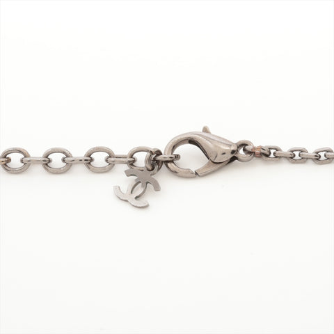 CHANEL 03P 2003 COCO Mark Pink Crossbone Necklace Silver WS16362