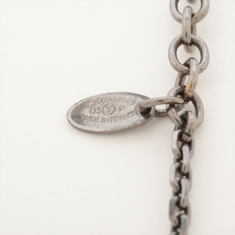 CHANEL 03P 2003 COCO Mark Pink Crossbone Necklace Silver WS16362