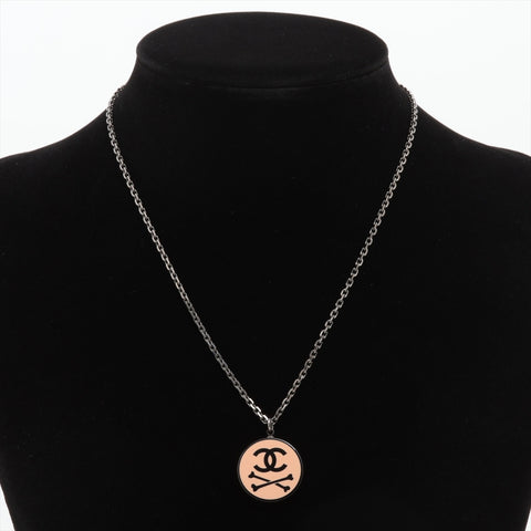 CHANEL 03P 2003 COCO Mark Pink Crossbone Necklace Silver WS16362