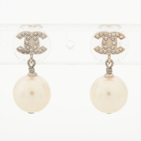 CHANEL A22V 2022 COCO Mark Pearl Drop Pierce Silver WS16364