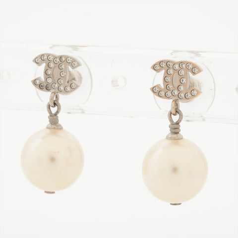 CHANEL A22V 2022 COCO Mark Pearl Drop Pierce Silver WS16364