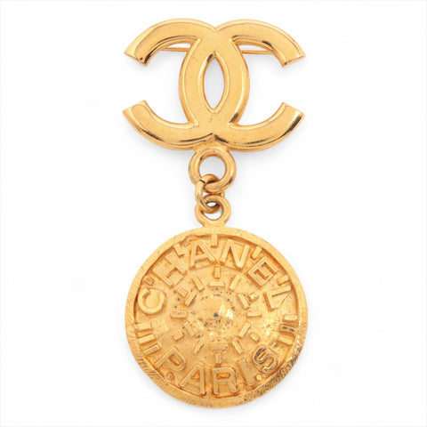 CHANEL 95A 1995 COCO Mark Round Logo Brooch gold WS16366