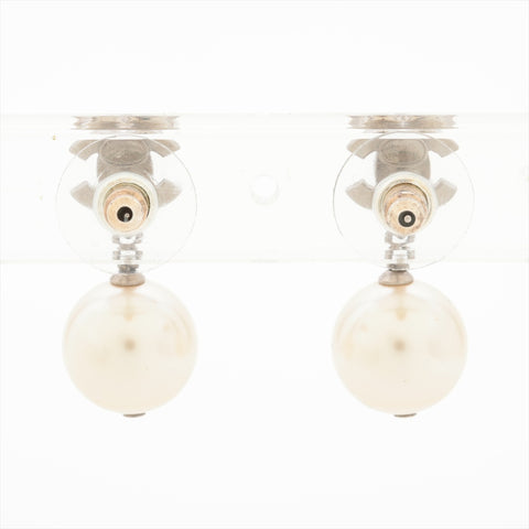 CHANEL COCO Mark Rhinestone Drop Pearl Pierce Silver WS16368
