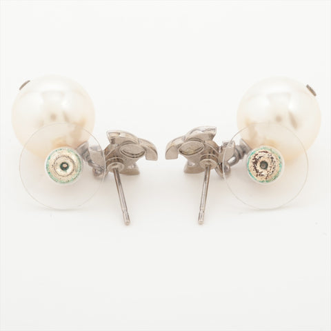 CHANEL COCO Mark Rhinestone Drop Pearl Pierce Silver WS16368