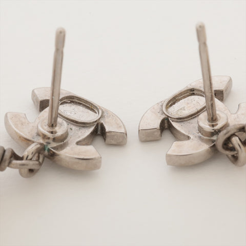 CHANEL COCO Mark Rhinestone Drop Pearl Pierce Silver WS16368