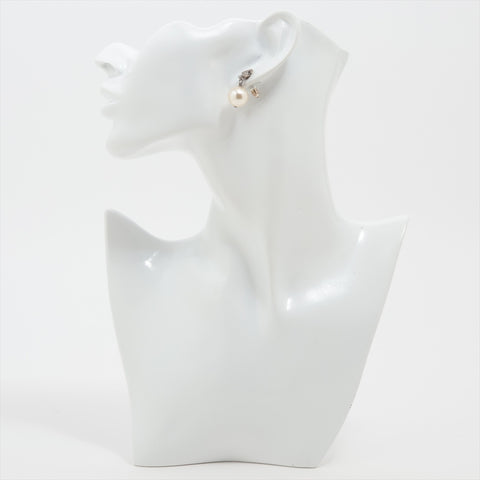 CHANEL COCO Mark Rhinestone Drop Pearl Pierce Silver WS16368