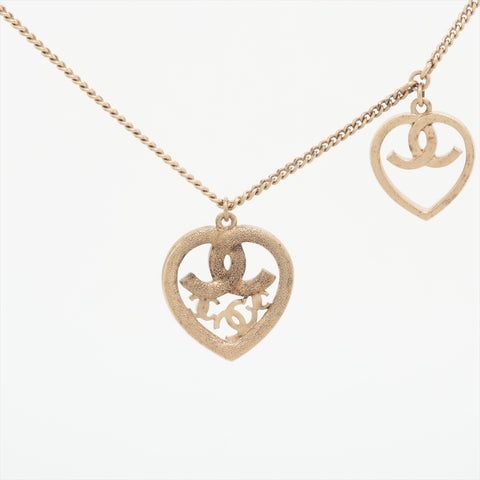 CHANEL 09C 2009 COCO Mark Heart Rhinestone Necklace Champagne Gold WS16380