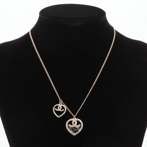 CHANEL 09C 2009 COCO Mark Heart Rhinestone Necklace Champagne Gold WS16380