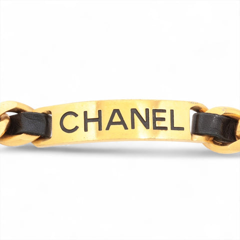 CHANEL 95P 1995 Logo Chain Leather Necklace gold WS16382