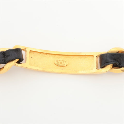 CHANEL 95P 1995 Logo Chain Leather Necklace gold WS16382