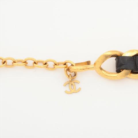 CHANEL 95P 1995 Logo Chain Leather Necklace gold WS16382