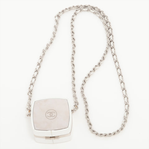 CHANEL No. 31 2021-2022 Mirror Accessory Case Chain Necklace Shoulder Bag White x silver WS16385
