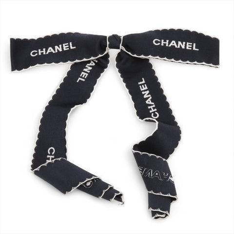 CHANEL 1990-2000s Logo Satin Ribbon Brooch black WS16386