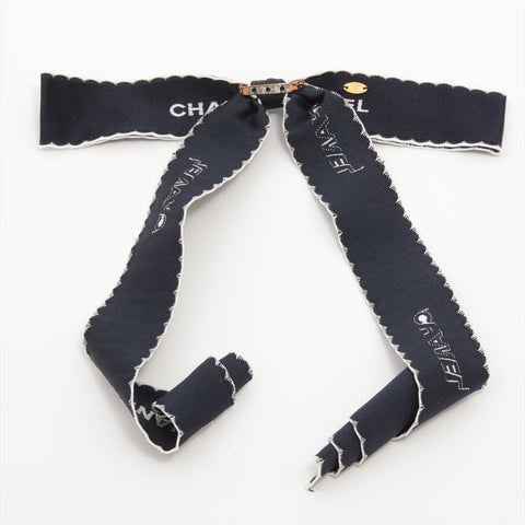 CHANEL 1990-2000s Logo Satin Ribbon Brooch black WS16386