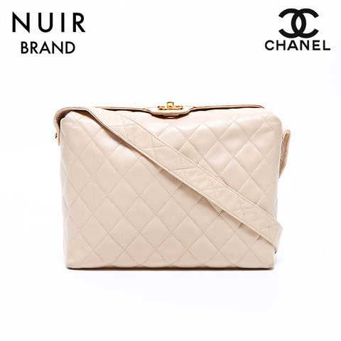 Chanel Chanel Matelasse 1986-1988肩袋Lambskin米色WS1708