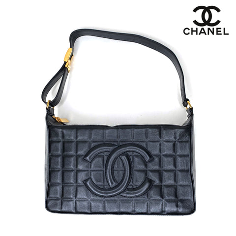 シャネル CHANEL チョコレートバー ショルダーバッグ ラムスキン  2003年 ショルダーバッグ ラムスキン ブラック WS1756