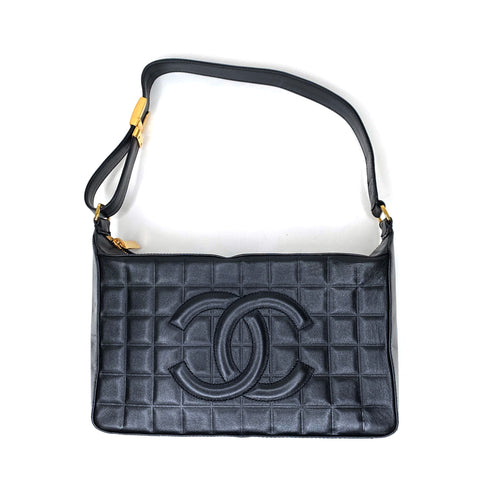 シャネル CHANEL チョコレートバー ショルダーバッグ ラムスキン  2003年 ショルダーバッグ ラムスキン ブラック WS1756