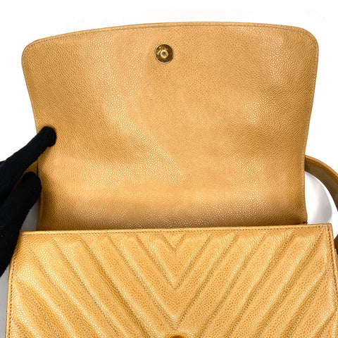 Chanel Caviar Skin Chevron 1995-1996 Umhängetasche Leder beige WS1766