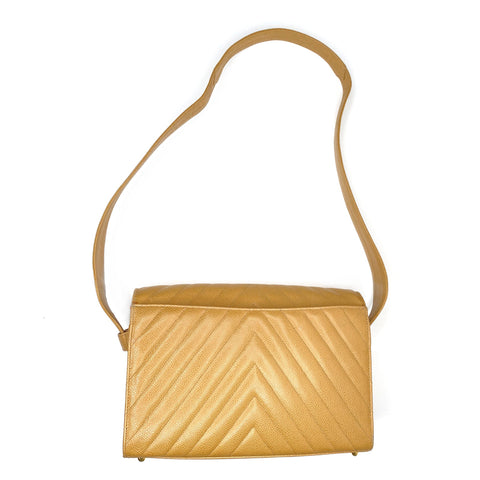 Chanel Caviar Skin Chevron 1995-1996 Umhängetasche Leder beige WS1766