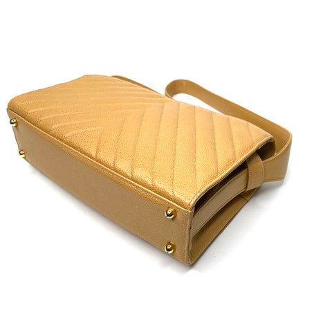 Chanel Caviar Skin Chevron 1995-1996 Umhängetasche Leder beige WS1766
