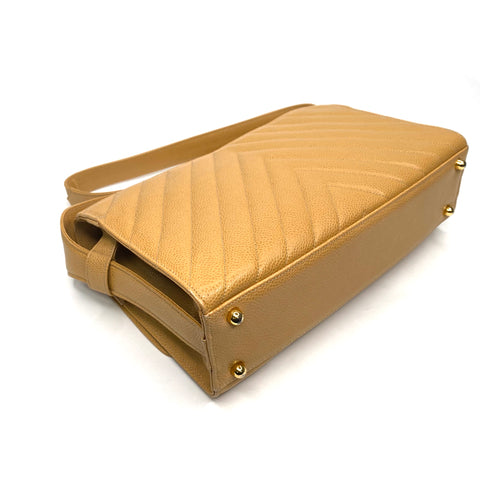 Chanel Caviar Skin Chevron 1995-1996 Umhängetasche Leder beige WS1766