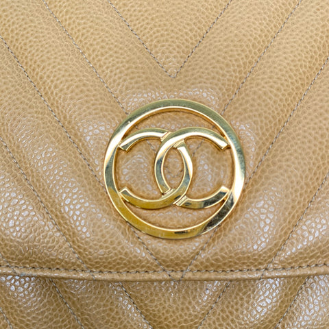 シャネル CHANEL キャビアスキン シェブロン 1995~1996年 ショルダーバッグ レザー ベージュ WS1766