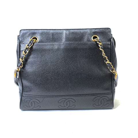 シャネル CHANEL トリプルココ キャビアスキン チェーンショルダー 1997年 ショルダーバッグ VINTAGE 中古 定番 レザー ブラック WS1770