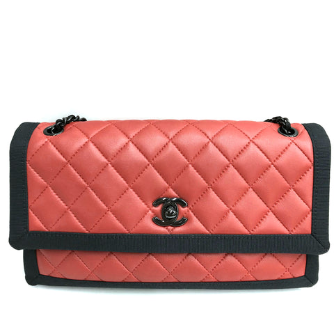 Chanel Coco Mark Matelasse 2015-2016 Shoulder Bag Lambskin Red x Black WS1808