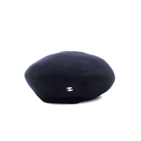 Chanel Coco Mark Size 57 1998 Beret Wolle Schwarz WS1953