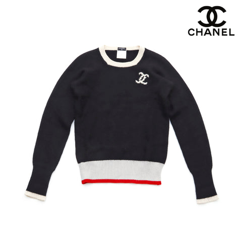 Chanel Coco Mark Size 42 1996 Knit Cashmere Black x White WS1965