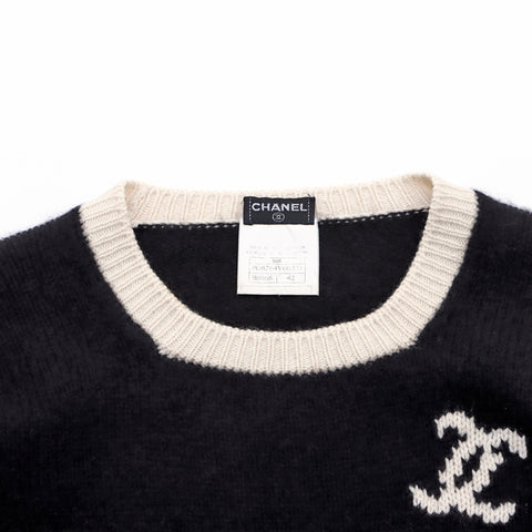 CHANEL COCO Mark Size 42 1996 knit cashmere Black x white WS1965