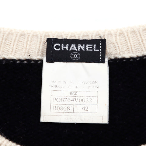 シャネル CHANEL ココマーク  サイズ42  1996年 ニット カシミヤ ブラック×ホワイト WS1965