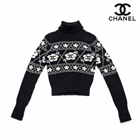 シャネル CHANEL ココマーク  サイズ40  1995年 セーター カシミヤ ブラック×ホワイト WS1968