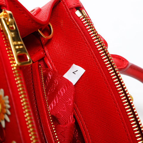 プラダ PRADA レザー ガレリア フラワー 2way ハンドバッグ レッド WS20000
