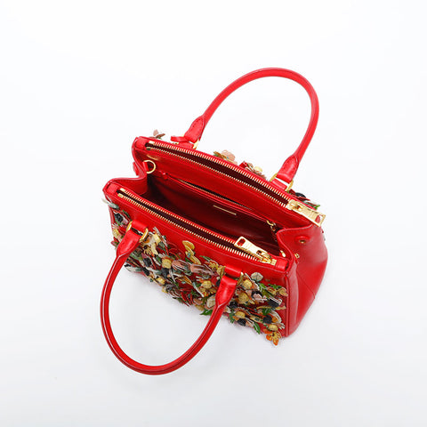 プラダ PRADA レザー ガレリア フラワー 2way ハンドバッグ レッド WS20000