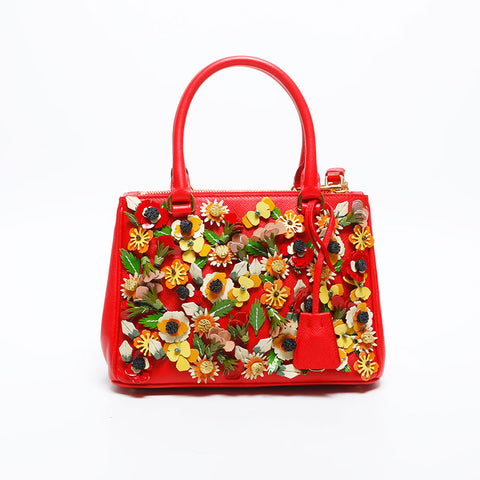 プラダ PRADA レザー ガレリア フラワー 2way ハンドバッグ レッド WS20000