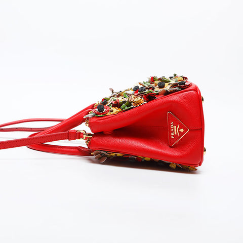 プラダ PRADA レザー ガレリア フラワー 2way ハンドバッグ レッド WS20000