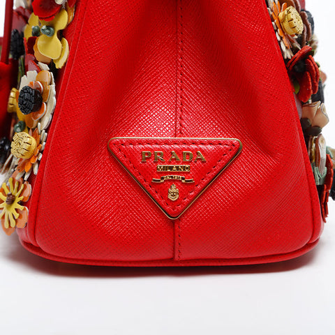 プラダ PRADA レザー ガレリア フラワー 2way ハンドバッグ レッド WS20000